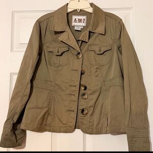 Vintage AMX AMI Men’s Long Sleeve Green Olive Brown Button Up Medium
